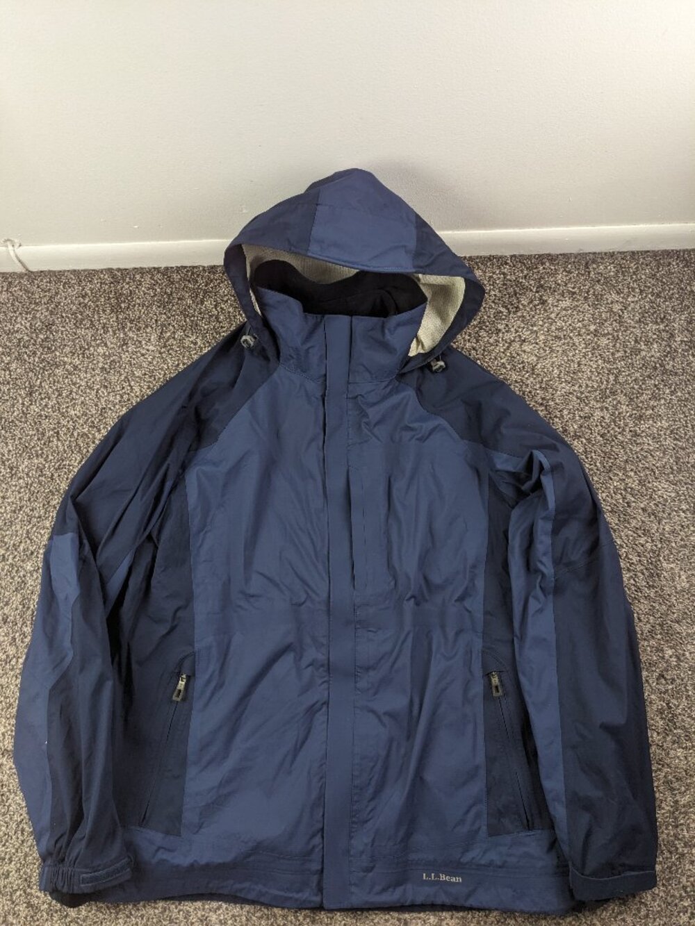 LL Bean Weather Channel Jacket Polartec 3 in 1 Hooded Rain Coat Blue Mens Large
